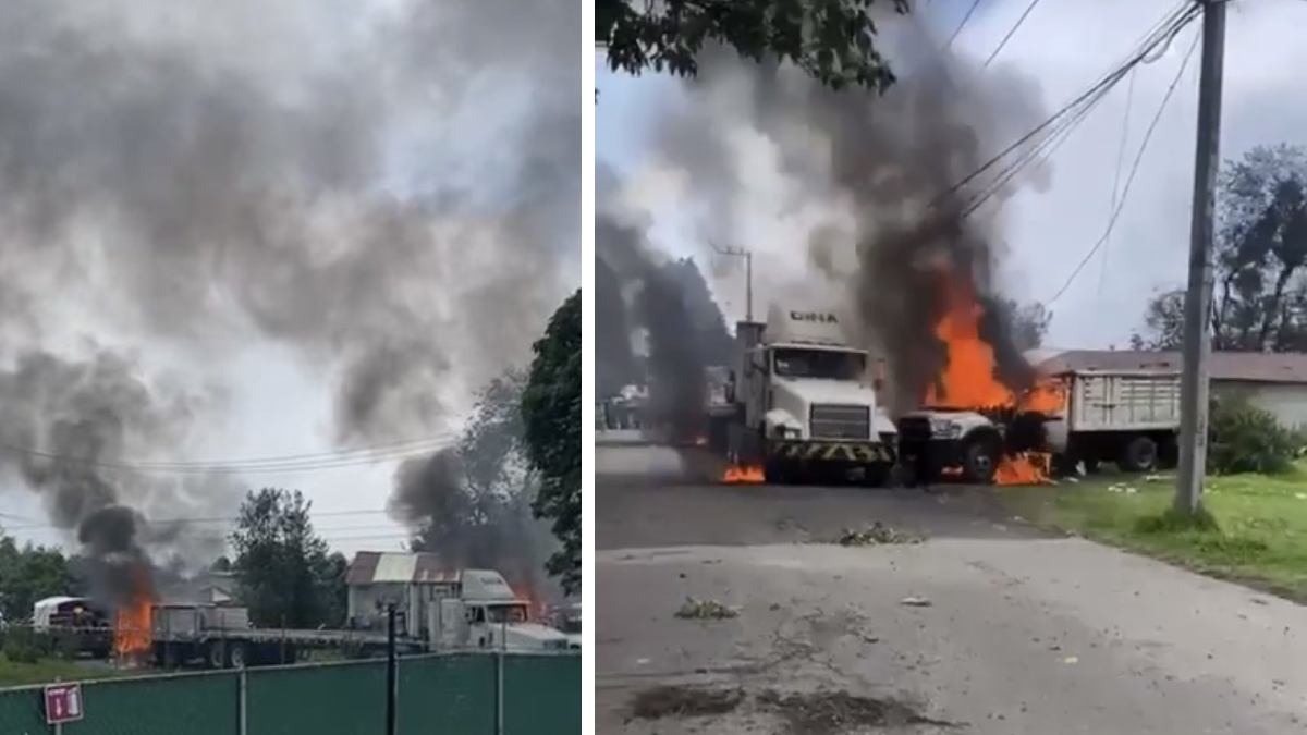 Pobladores bloquean la carretera federal México-Cuernavaca y queman vehículos en Huitzilac