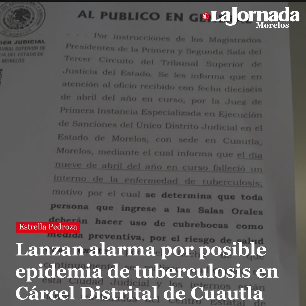 Lanzan alarma por posible epidemia de tuberculosis en Cárcel Distrital de Cuautla